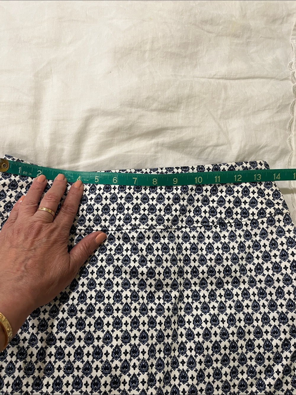 Veronica Beard Navy and White Printed Mini Skirt with Tie Waist - Picture 6 of 7
